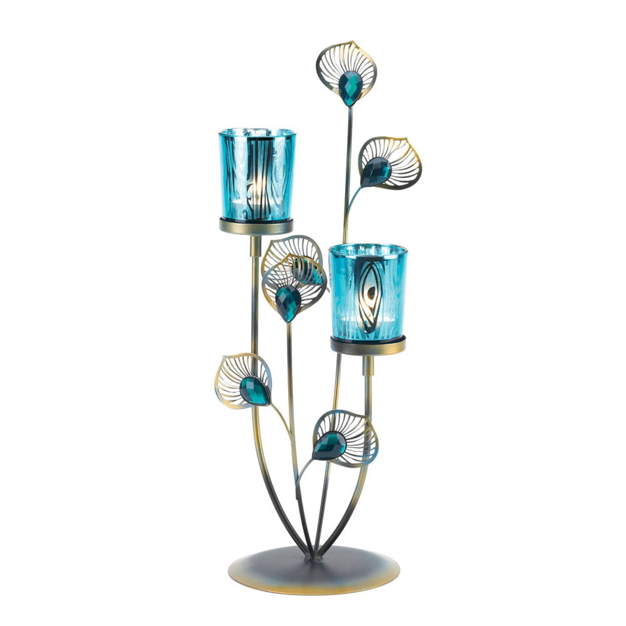 14" Peacock Plume Candleholder